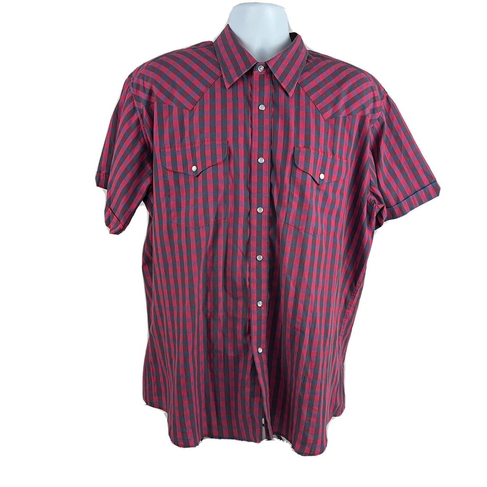 Panhandle Slim Western‎ Shirt XL 17.5 Red Pearl Snap Long Sleeve Cowboy Rodeo